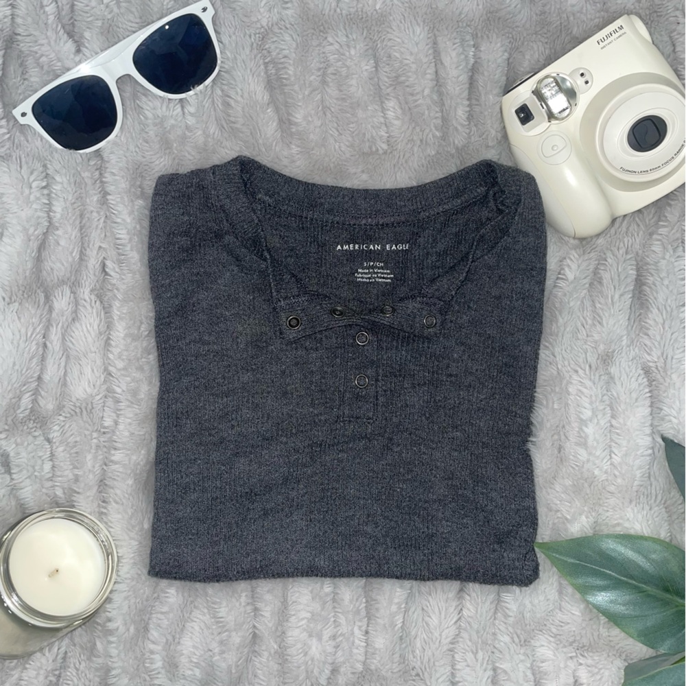 Dark Gray Ribbed Short Sleeve Shirt